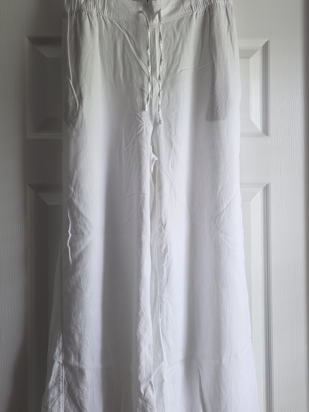 White Linen Wide-Leg Drawstring Pants